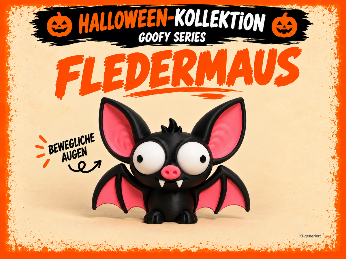 Goofy Series Fledermaus mit beweglichen Augen – deutsche Produktgrafik, KI-generiert