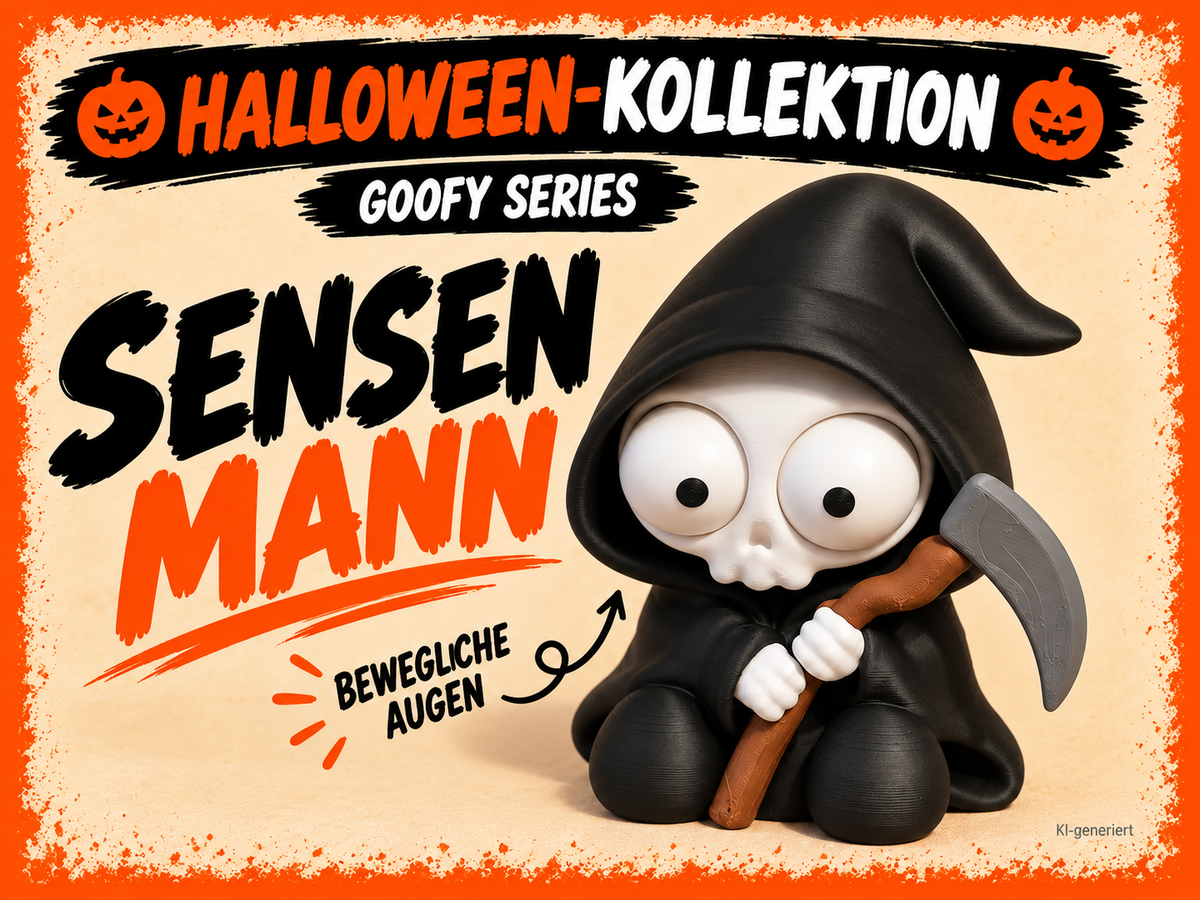 Goofy Series Sensenmann mit beweglichen Augen – deutsche Produktgrafik, KI-generiert