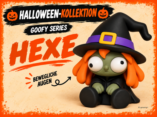 Goofy Series Hexe mit beweglichen Augen – deutsche Produktgrafik, KI-generiert